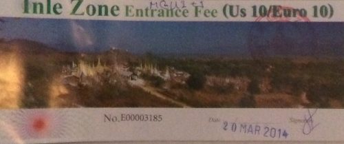 Inle Zone entrance ticket in Myanmar.