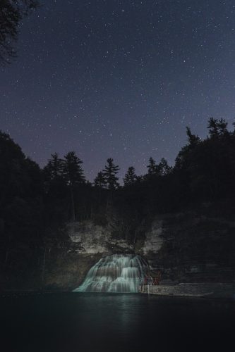 Night time over the falls at Robert H. Treman State Park.